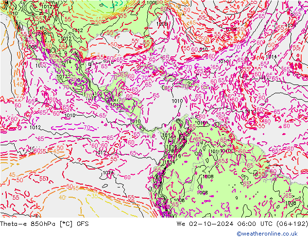 Theta-e 850hPa GFS Çar 02.10.2024 06 UTC