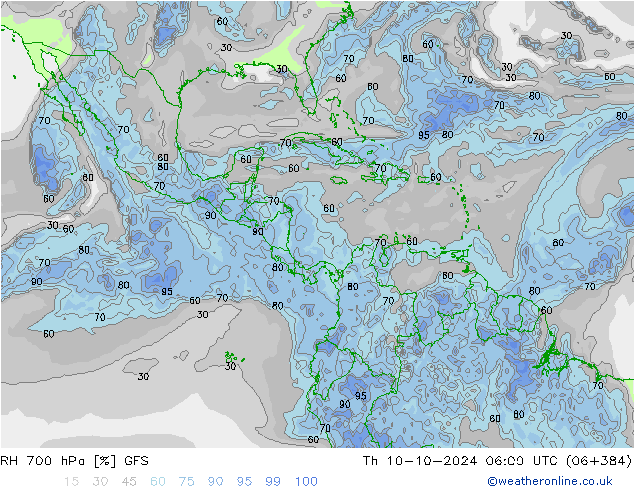 RH 700 гПа GFS чт 10.10.2024 06 UTC