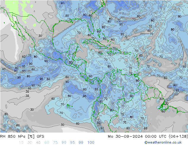 RH 850 hPa GFS Mo 30.09.2024 00 UTC