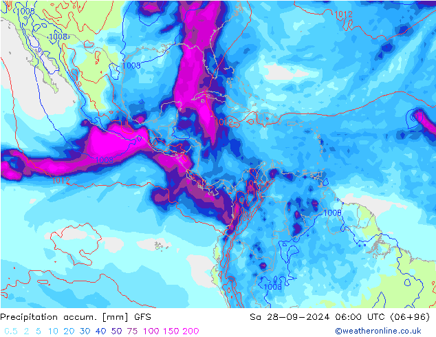 Precipitation accum. GFS Sáb 28.09.2024 06 UTC