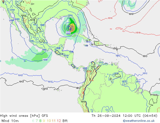 High wind areas GFS gio 26.09.2024 12 UTC