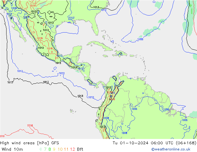 High wind areas GFS  01.10.2024 06 UTC