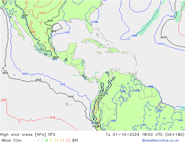 High wind areas GFS Tu 01.10.2024 18 UTC