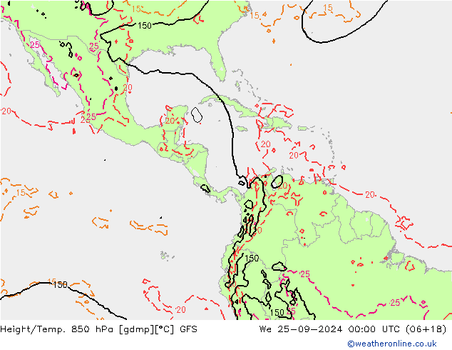 Z500/Rain (+SLP)/Z850 GFS mié 25.09.2024 00 UTC