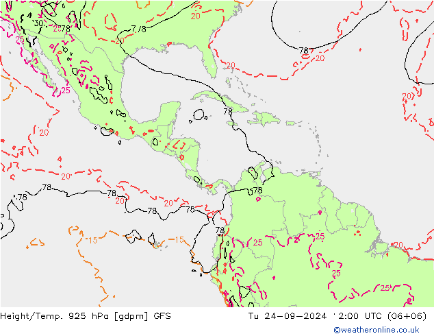 Height/Temp. 925 hPa GFS Tu 24.09.2024 12 UTC