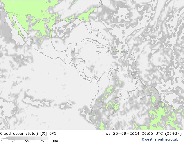 zachmurzenie (suma) GFS śro. 25.09.2024 06 UTC