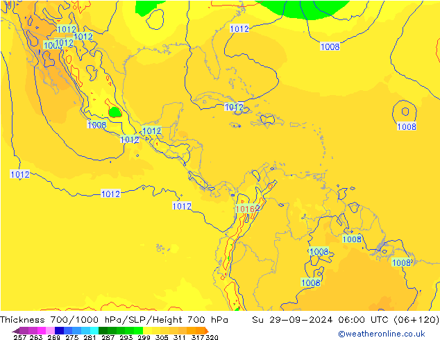 Thck 700-1000 гПа GFS Вс 29.09.2024 06 UTC