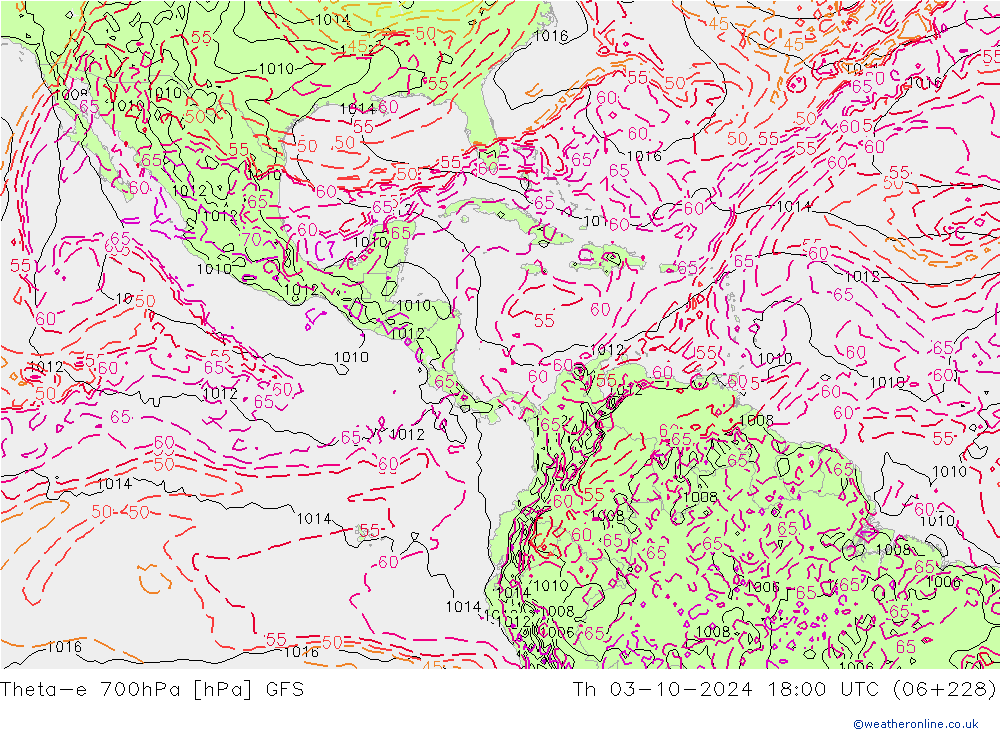 Theta-e 700hPa GFS jeu 03.10.2024 18 UTC