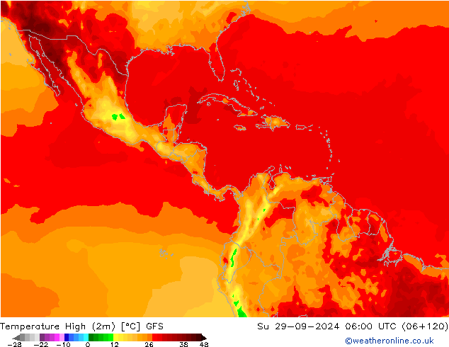 Temperatura máx. (2m) GFS dom 29.09.2024 06 UTC