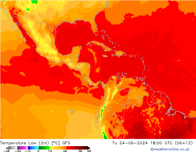 temperatura mín. (2m) GFS Ter 24.09.2024 18 UTC