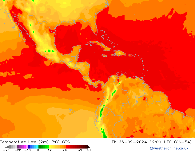 Temperature Low (2m) GFS Th 26.09.2024 12 UTC