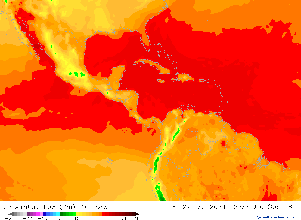 Temperature Low (2m) GFS Fr 27.09.2024 12 UTC