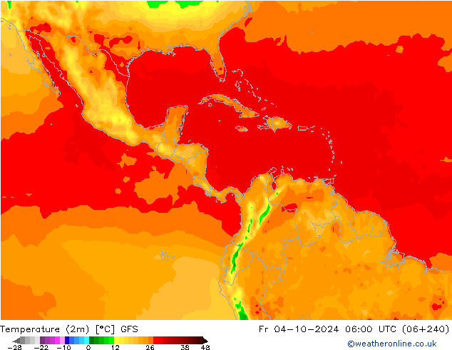 Temperatuurkaart (2m) GFS vr 04.10.2024 06 UTC