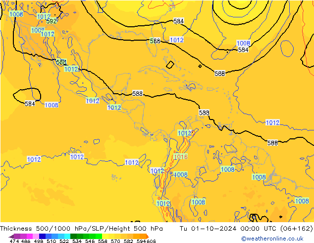 500-1000 hPa Kalınlığı GFS Sa 01.10.2024 00 UTC