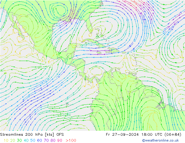 Streamlines 200 hPa GFS Pá 27.09.2024 18 UTC