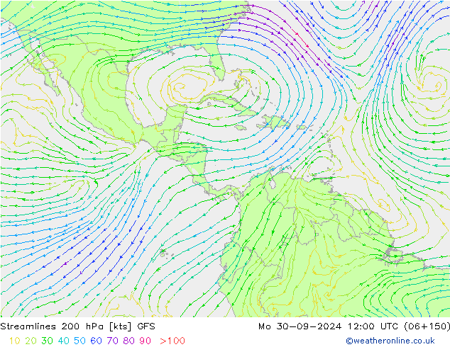 Streamlines 200 hPa GFS Mo 30.09.2024 12 UTC