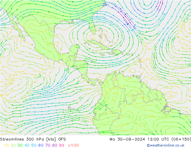 Streamlines 300 hPa GFS Mo 30.09.2024 12 UTC