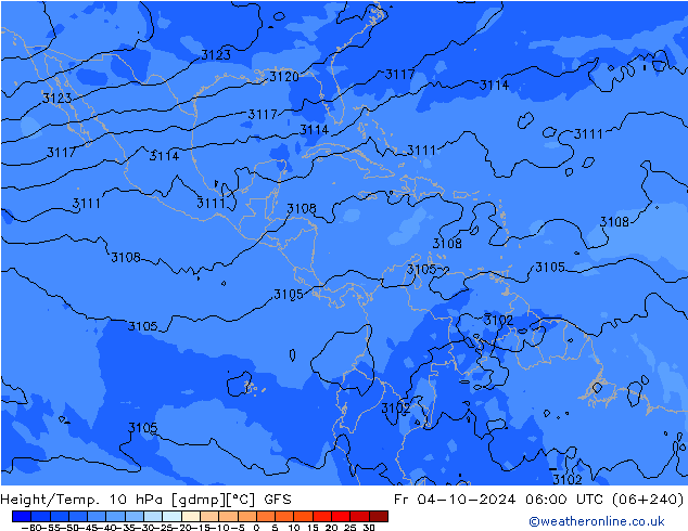 Geop./Temp. 10 hPa GFS vie 04.10.2024 06 UTC