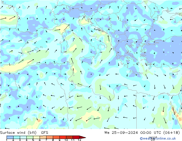 Surface wind (bft) GFS We 25.09.2024 00 UTC