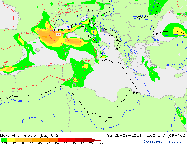 Max. wind velocity GFS so. 28.09.2024 12 UTC