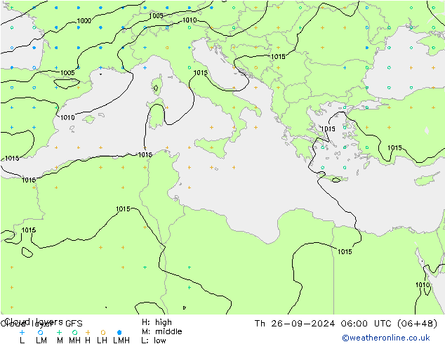 Cloud layer GFS gio 26.09.2024 06 UTC