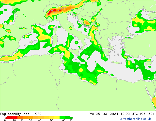 Fog Stability Index GFS We 25.09.2024 12 UTC