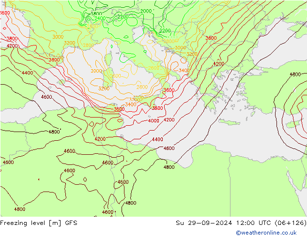 Isoterma de zero graus GFS Dom 29.09.2024 12 UTC