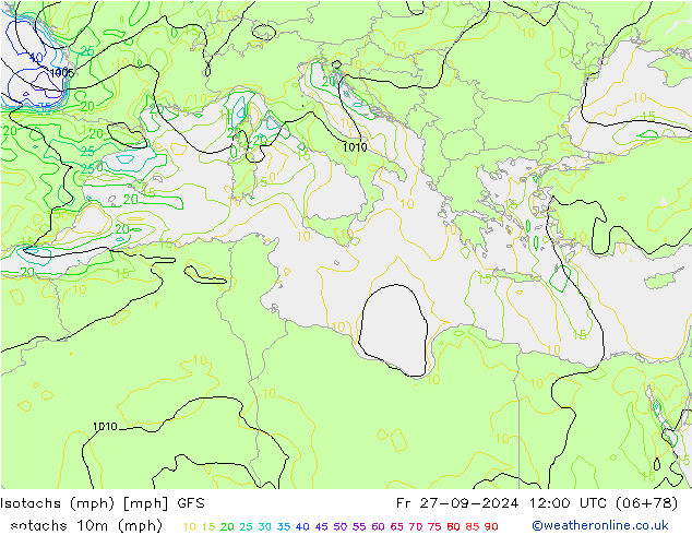 Izotacha (mph) GFS pt. 27.09.2024 12 UTC