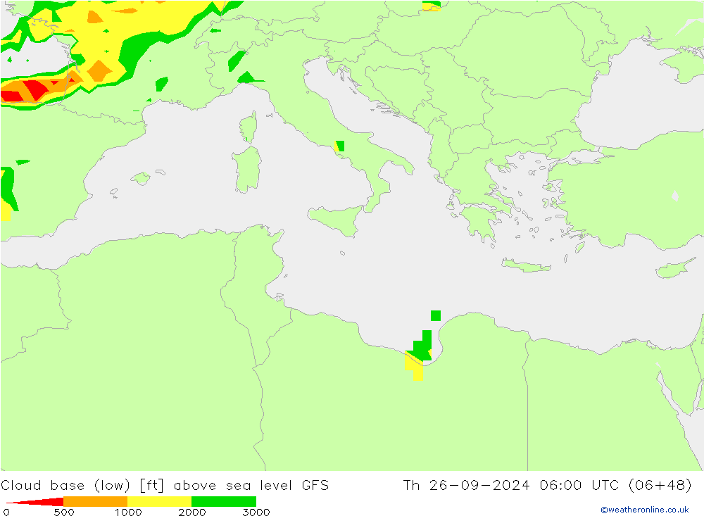 Cloud base (low) GFS gio 26.09.2024 06 UTC