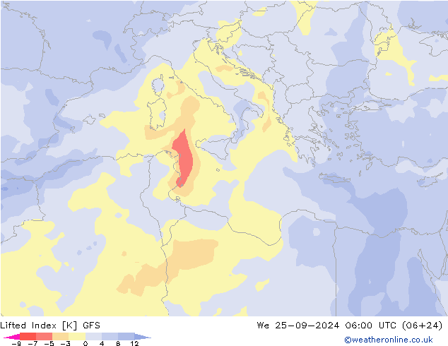 Lifted Index GFS ср 25.09.2024 06 UTC