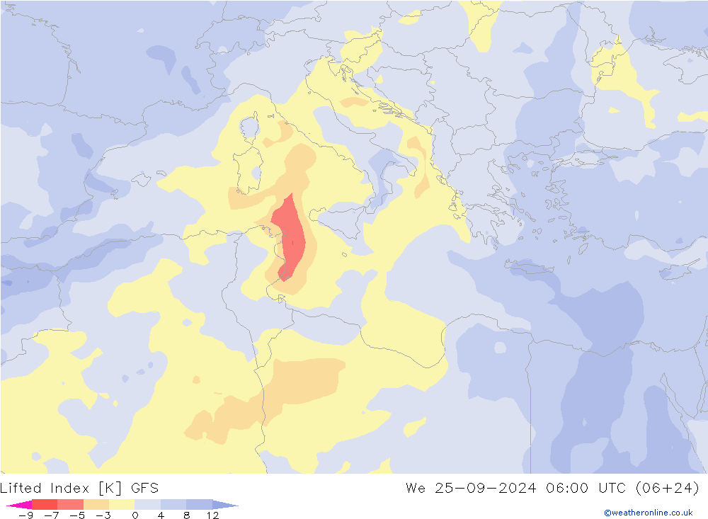 Lifted Index GFS We 25.09.2024 06 UTC