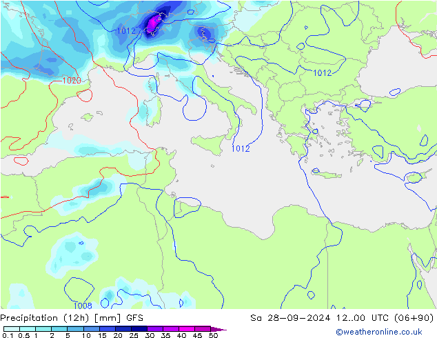 opad (12h) GFS so. 28.09.2024 00 UTC