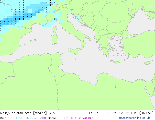 Rain/Snowfall rate GFS Th 26.09.2024 12 UTC