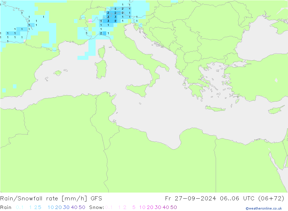 Rain/Snowfall rate GFS pt. 27.09.2024 06 UTC