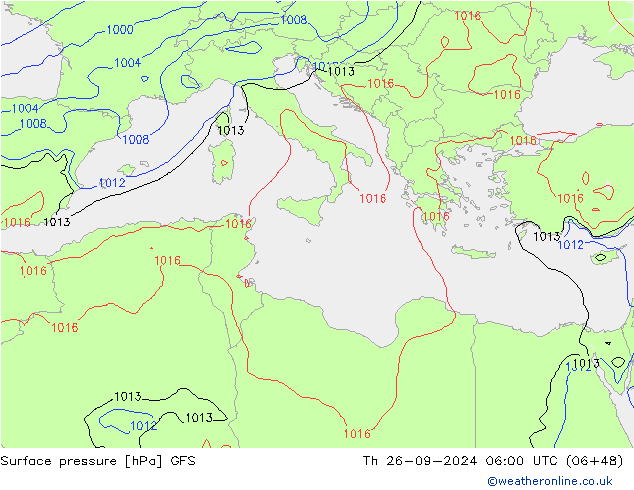 Pressione al suolo GFS gio 26.09.2024 06 UTC