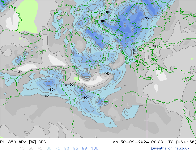 RH 850 hPa GFS pon. 30.09.2024 00 UTC