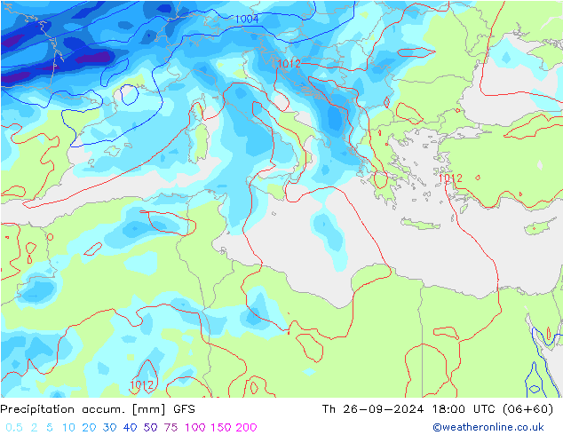 Precipitation accum. GFS чт 26.09.2024 18 UTC