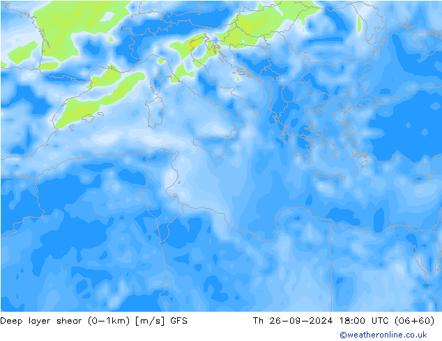 Deep layer shear (0-1km) GFS Do 26.09.2024 18 UTC