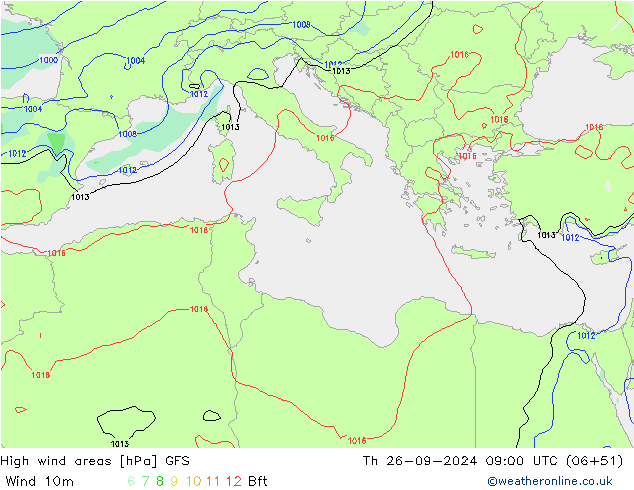 High wind areas GFS Th 26.09.2024 09 UTC