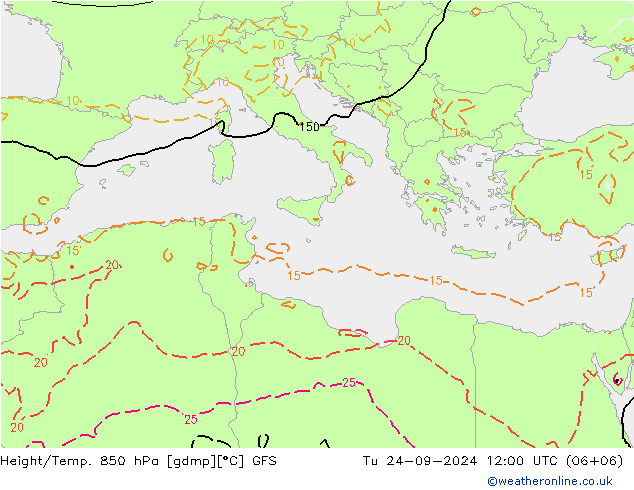 Geop./Temp. 850 hPa GFS mar 24.09.2024 12 UTC