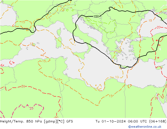 Z500/Rain (+SLP)/Z850 GFS mar 01.10.2024 06 UTC