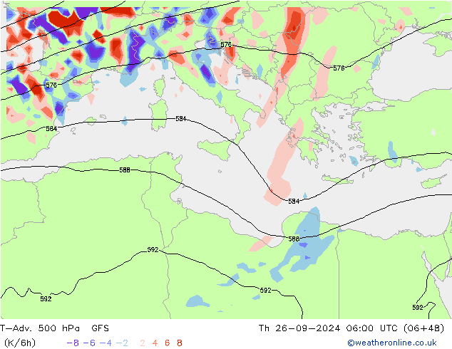 T-Adv. 500 hPa GFS gio 26.09.2024 06 UTC