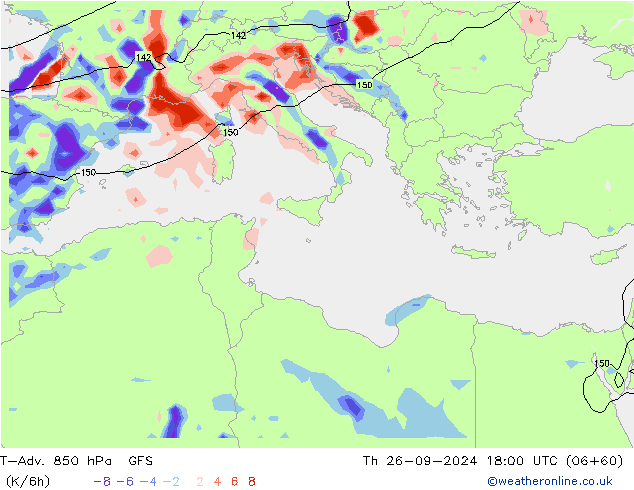 T-Adv. 850 hPa GFS Th 26.09.2024 18 UTC