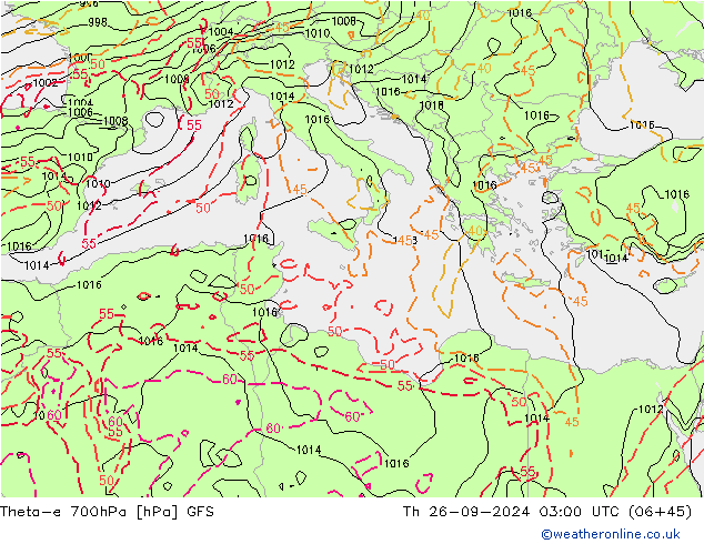 Theta-e 700hPa GFS Th 26.09.2024 03 UTC