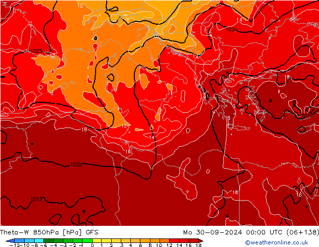 Theta-W 850hPa GFS lun 30.09.2024 00 UTC