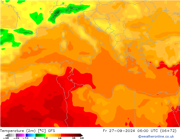 Temperature (2m) GFS Fr 27.09.2024 06 UTC