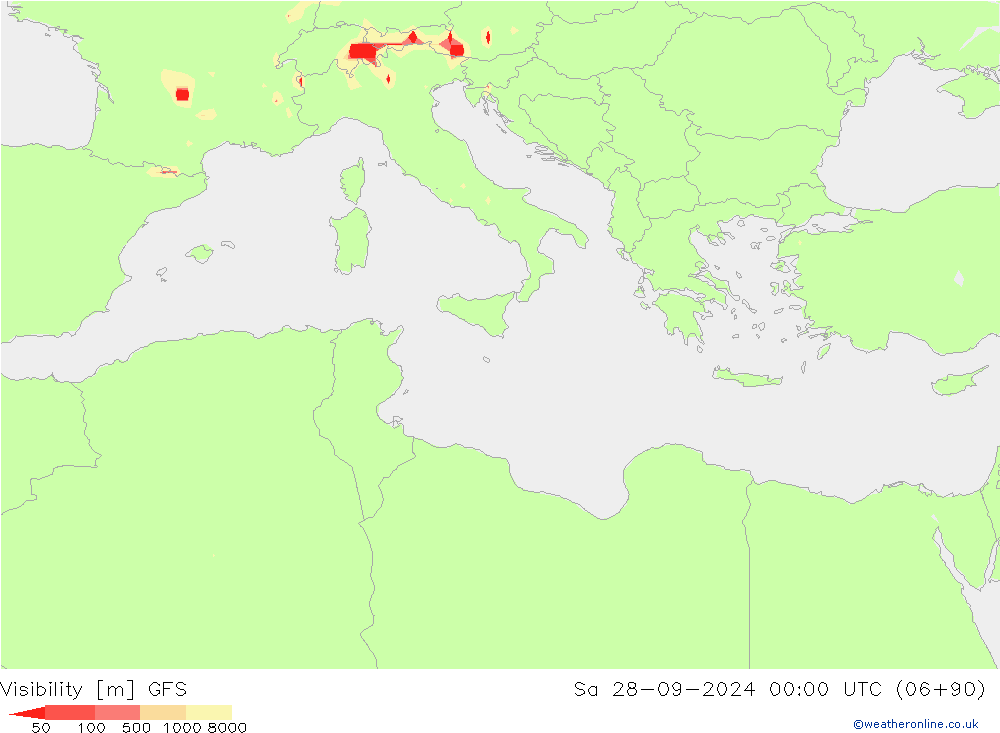 Visibility GFS Sa 28.09.2024 00 UTC