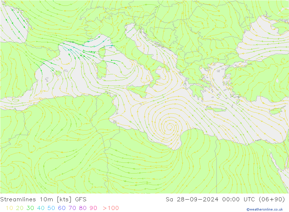 Stromlinien 10m GFS Sa 28.09.2024 00 UTC