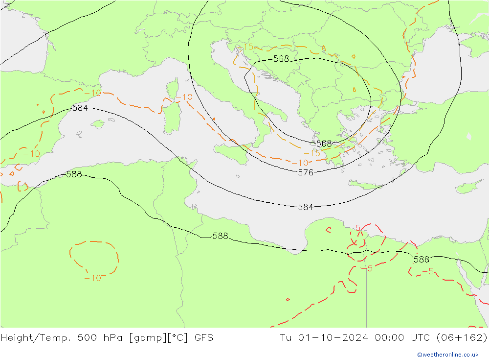 Hoogte/Temp. 500 hPa GFS di 01.10.2024 00 UTC