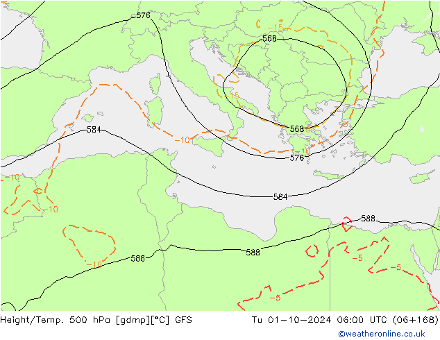 Z500/Rain (+SLP)/Z850 GFS Tu 01.10.2024 06 UTC